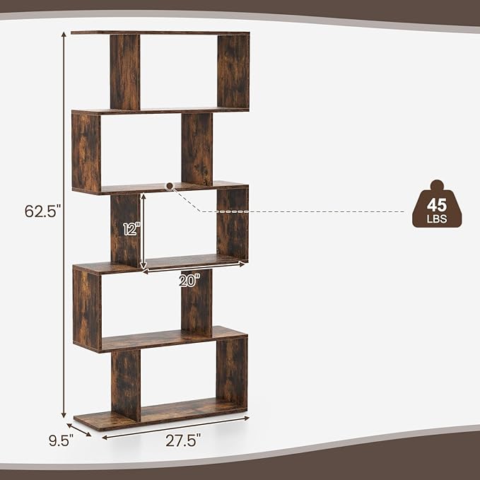 5-Tier Geometric Bookcase, 62.5” Freestanding Room Divider Bookshelf - Image 3