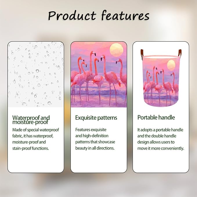 Laundry Baskets 15.7x19.7 Inch Large Pink Flamingo Sunset Beach Design - Image 2