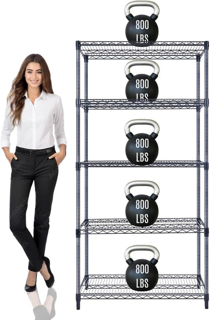 36"x18"x72" Prime Heavy Duty Black 5-Tier Wire Shelving NSF 4000 LBS MAX by StimulateLiving