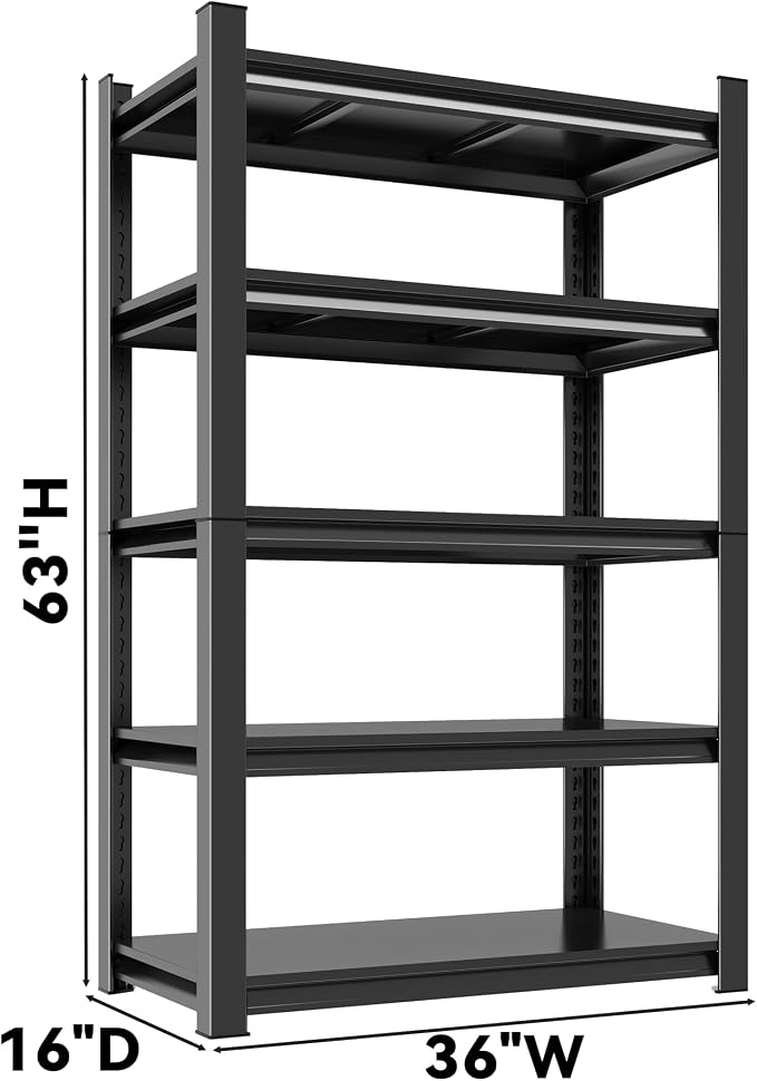 63" H Garage Shelving 5-Tier Heavy Duty Storage Shelves, Adjustable Metal - Image 2