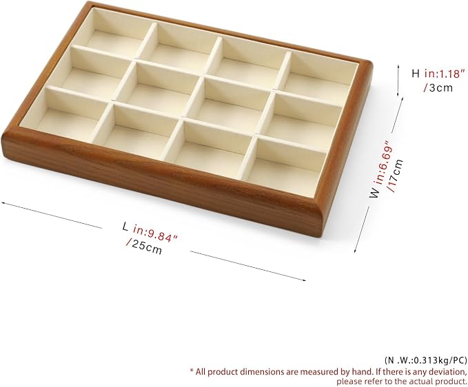 Oirlv Solid Wood 12 Grid Jewelry Organizer Tray Jewelry Drawer Organizer - Image 8