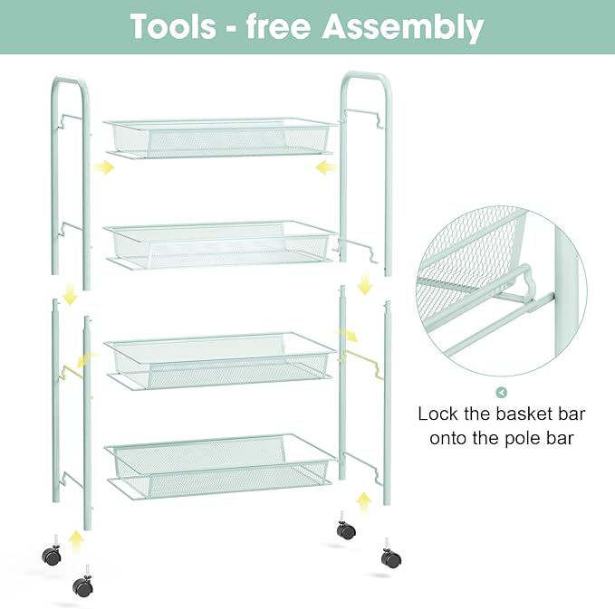 TOOLF 4-Tier Rolling Cart, Metal Utility Cart - Image 5