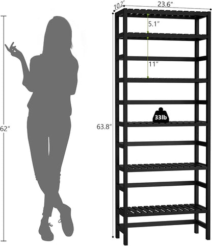 Homykic 6-Tier Bamboo Bookshelves and Bookcases, Adjustable 63.4”Tall Shallow - Image 3