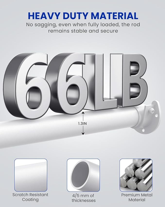 Closet Rods for Hanging Clothes, 17 to 84 Inches Stepless Adjustable Metal - Image 3