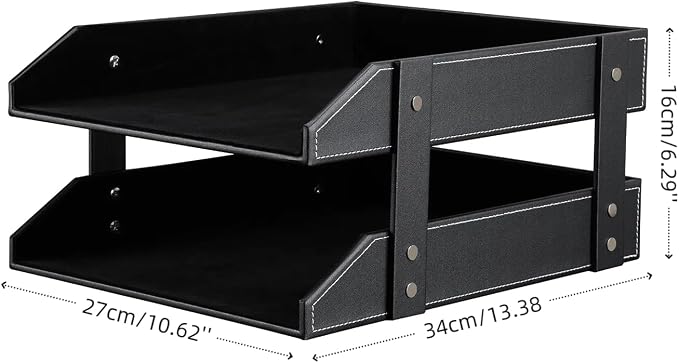 KINGFOM Letter Tray, Leather Paper Organizer Tray, Wooden Desk File Holder - Image 3