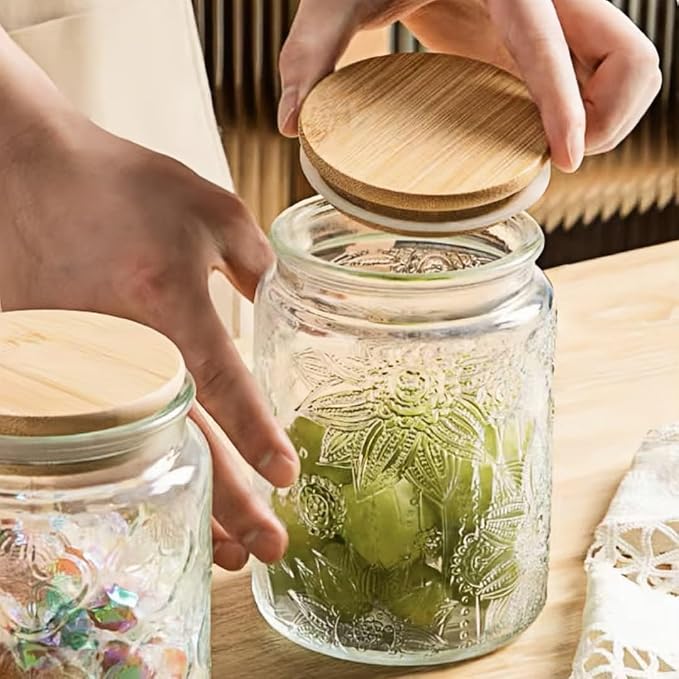 ANSQU Vintage Glass Jar with Lid, 23.7oz Airtight Glass Storage Canister Glass - Image 2