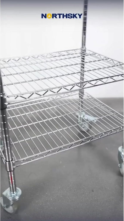 Northsky 2-Shelf Wire Utility Cart on Wheels, Chrome Finish Rolling Metal - Image 7
