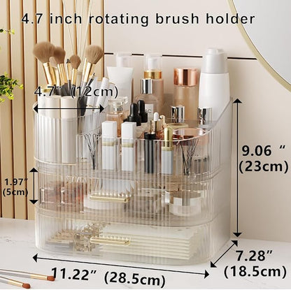 Makeup Organizer with Stackable Drawer, 360 Rotating Makeup Brush Holder - Image 2