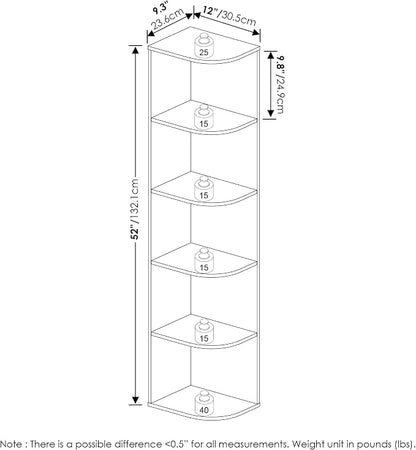 Furinno PASIR Book Shelf, 5-Tier Corner Bookshelf, Open Shelves Bookcase 9.3 x - Image 3