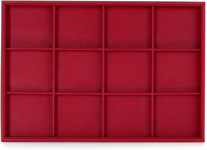 Oirlv Gorgeous Red Leather Jewelry Tray 12 Grid Jewelry Drawer Organizer - Image 6
