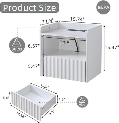 Modern Fluted Floating Nightstand Wall Mounted Set of 2- Bedside Table - Image 2