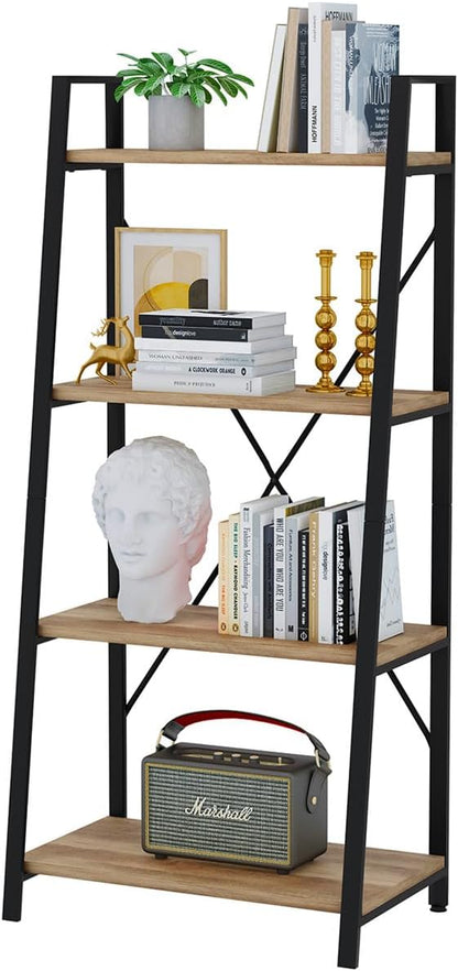 BON AUGURE Farmhouse Ladder Shelf Bookcase, 4 Tier Rustic Ladder Bookshelf by BONAUGURE