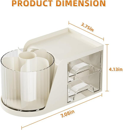 Marbrasse Desk Organizer with 2 Drawer, 360°Rotating Pen Holder, Desk - Image 3