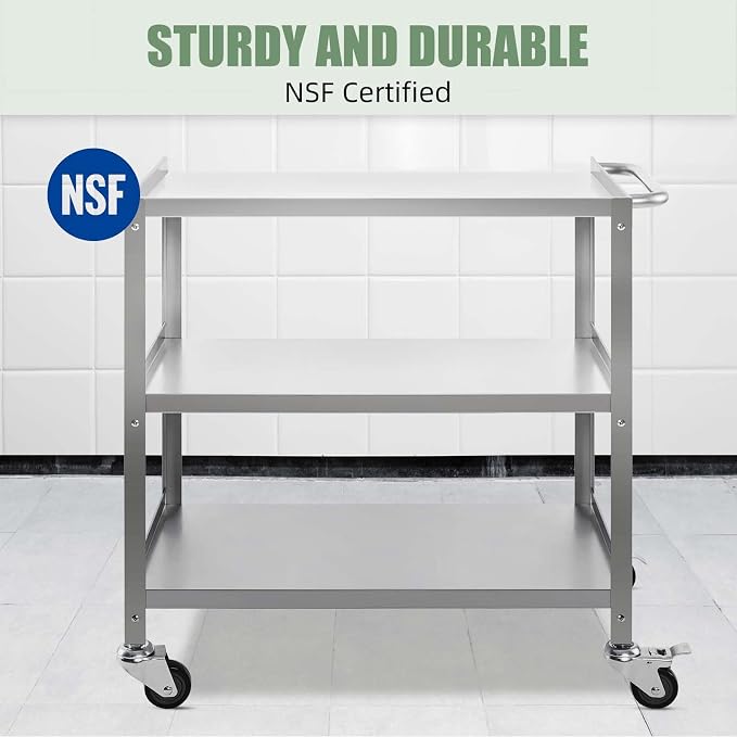Hally Stainless Steel Utility Cart 3 Tier NSF Commercial Heavy Duty Metal - Image 4