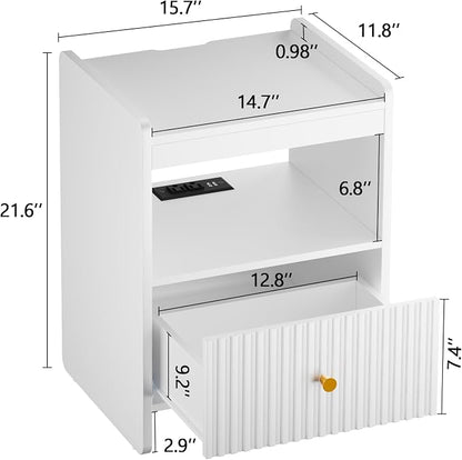 HIFYOBRO 21.6" Tall Fluted Nightstand Set, End Table - Image 3