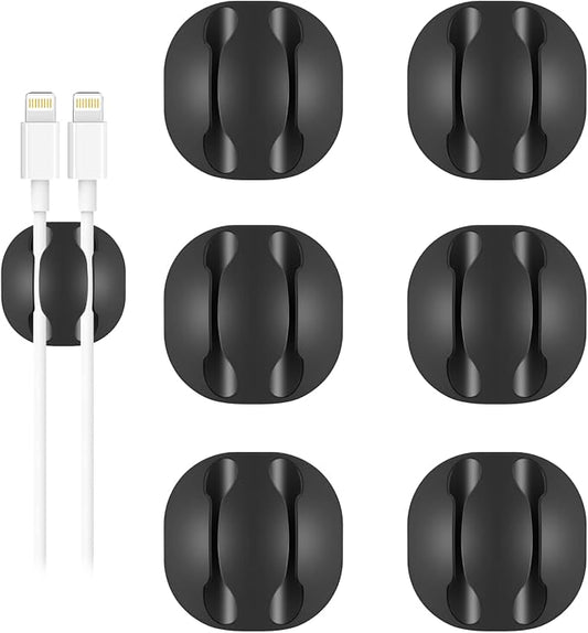 Shintop Cable Clips, 6 Pack Black Double Cord Holder Adhesive Cable Management by Shintop