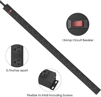HHSOET 16-Outlet Metal Wall Mount Power Strip, 15 ft 14AWG Power Cord, 15A 125V - Image 3