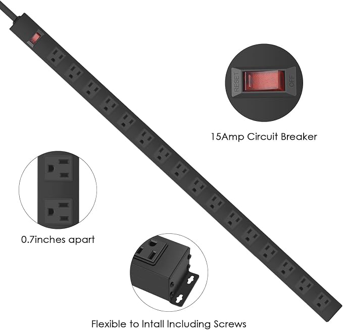 HHSOET Metal Wall Mount Power Strip, Mountable Power Outlet, Aluminum Alloy - Image 3