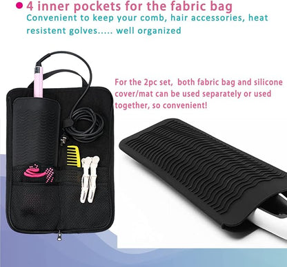 2 Pieces Hair Flat Iron Case Holder Canvas Bag Heat Resistant Curling Iron - Image 3
