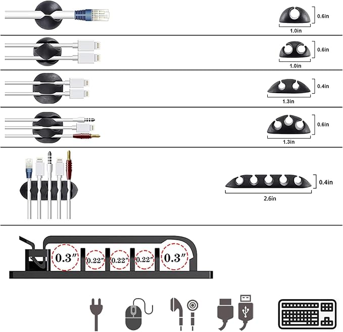 ELII 300PCS Cable Management Kit, 4 Cable Sleeve 35 Cable Clips - Image 5