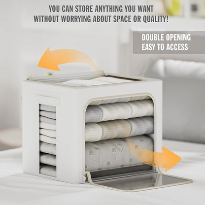 FHSQX 2 Pack Clear Window Storage Bins Large Stackable Linen Fabric Storage - Image 3