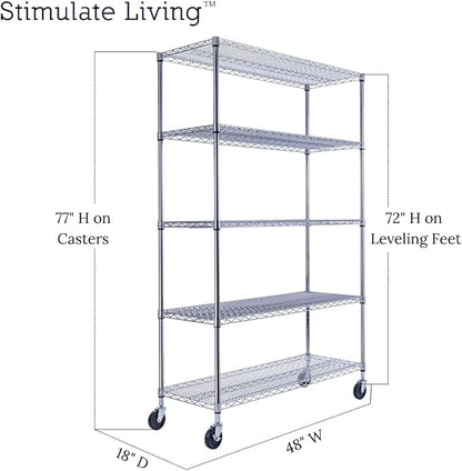 48"x18"x72" PRIME HEAVY DUTY Chrome 5-Tier Wire Shelving NSF 4000 LBS MAX - Image 2