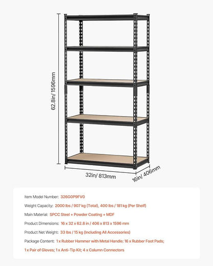 VEVOR Storage Shelves, 2000 lbs, 5 Tier Garage Storage Shelving - Image 8