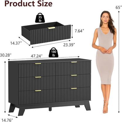 Fluted Dresser for Bedroom, 6 Drawer Dresser for Closet, Storage Cabinet and - Image 2