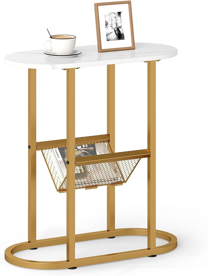 Tangkula Oval Narrow Side Table, 2-Tier End Table w/Mesh Magazine Rack by TANGKULA