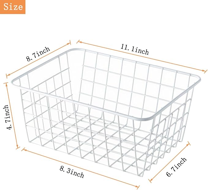 4 Pack White Wire Baskets for Pantry, Small White Metal Storage Basket for - Image 2
