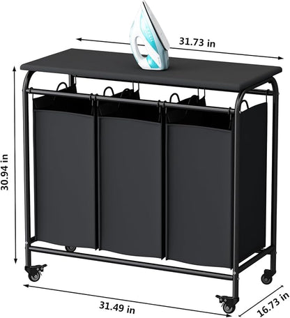 LINZINAR 3 Bag Laundry Basket Sorter Heavy Duty Rolling Lockable Wheels Laundry - Image 5