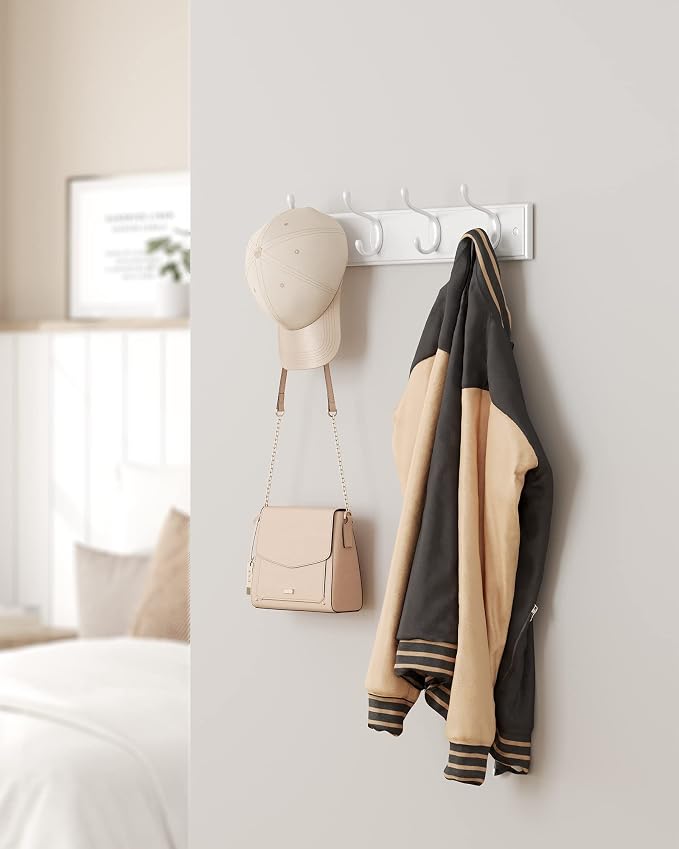 SONGMICS Set of 2 Wall-Mounted Coat Rack, Hook Rack, 8 Dual Metal Hooks - Image 3