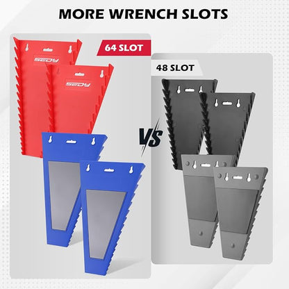 4-Pack Magnetic Wrench Organizer, 64-Slot Premium Wrench Rack Holder Tool Trays - Image 2