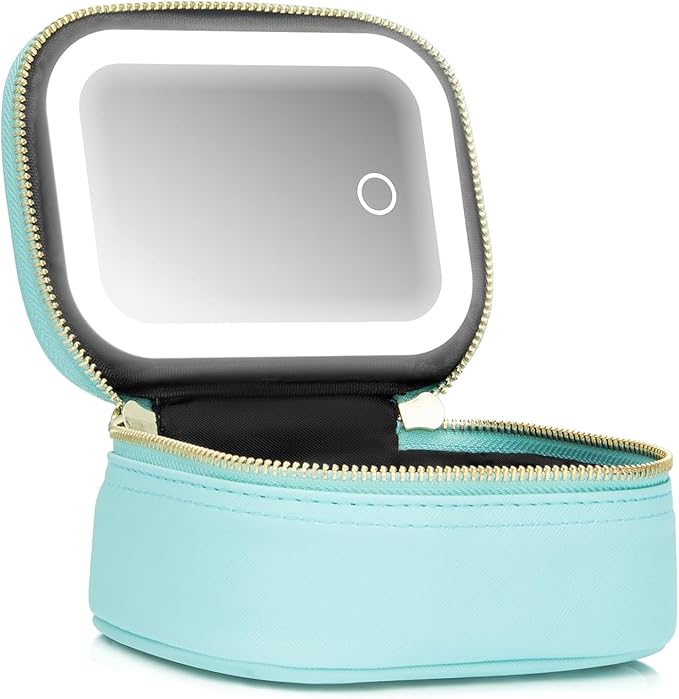 Small Makeup Bag with Led Mirror, Mini Travel Make up Bag 3 Light Modes by Extrei+Gent