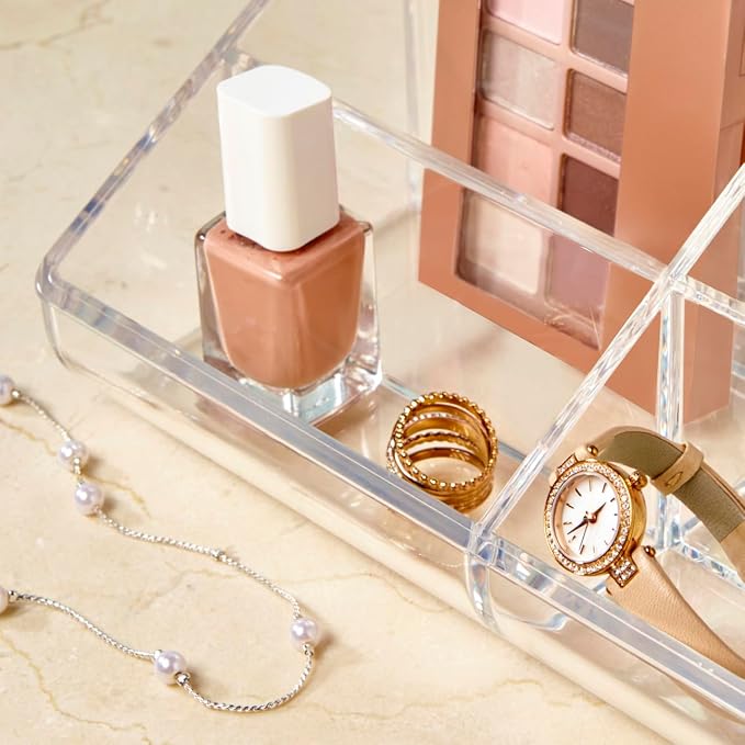 STORi Clear Plastic Vanity Makeup Organizer | 6-Compartment Holder - Image 8
