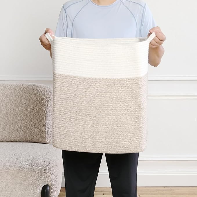 Tall Laundry Basket With Handles, Woven Cotton Rope Big Laundry Hamper Sorters - Image 6