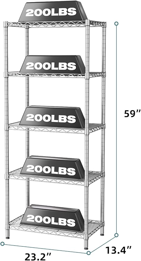 SINGAYE 5 Tier Storage Garage Shelving Units Heavy Duty Wire Shelves Pantry - Image 3