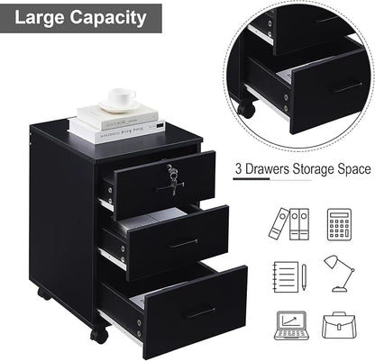 File Cabinet with Lock 3 Drawer Mobile Filing Cabinet with 360° Swivel Wheels - Image 4