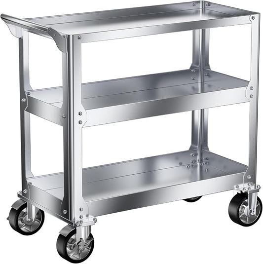 DDJ Stainless Steel Utility Cart on Wheels, 3-Tier 1100 lbs Heavy Duty Tool Cart by DDJ