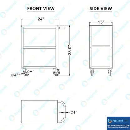 15 in. Wide X 24 in. Long X 33 in High | 3 Shelf Metal Utility Cart on Wheels - Image 5