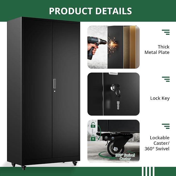 Metal Broom Closet, Garage Storage Cabinet, Tool Chest Bathroom Cabinet - Image 5