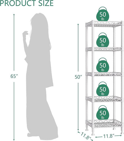 GIOTORENT 5 Tier Standing Shelving Metal Units, Adjustable Height Wire Shelf - Image 7