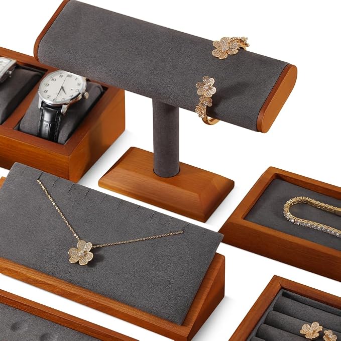 Solid Wood T-bar Watch Display Stand Bracelet Holder Jewelry Tower Organizer - Image 4