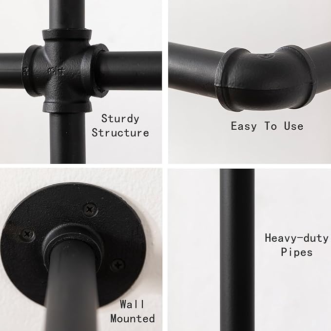 Industrial Pipe Clothing Rack Heavy Duty Wall Mounted Clothes Rack, Pipe - Image 5