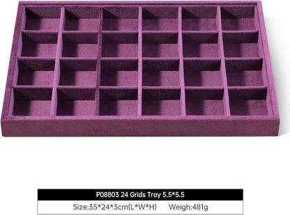 Velvet Stackable Jewelry Display Tray, 24 Grid Earring Ring Storage Tray - Image 2