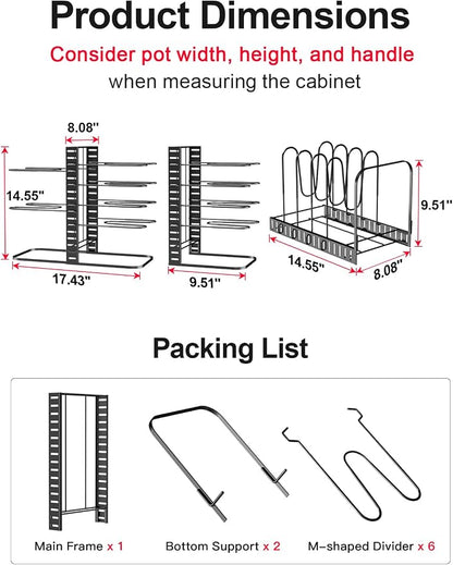 MUDEELA Pots and Pans Organizer Rack under Cabinet 14.55in Height, 8-Tiers - Image 5