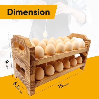 Wooden Egg Holder Countertop, Stackable Egg Storage Trays - Image 3