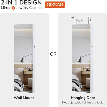 GISSAR Full Length Mirror Jewelry Cabinet, 6 LEDs Jewelry Armoire Wall Mounted - Image 6