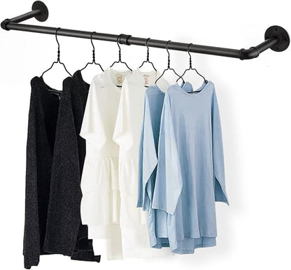36” Wall Mounted Clothes Rack, Industrial Pipe Black Iron Garment Bar, by Fobule