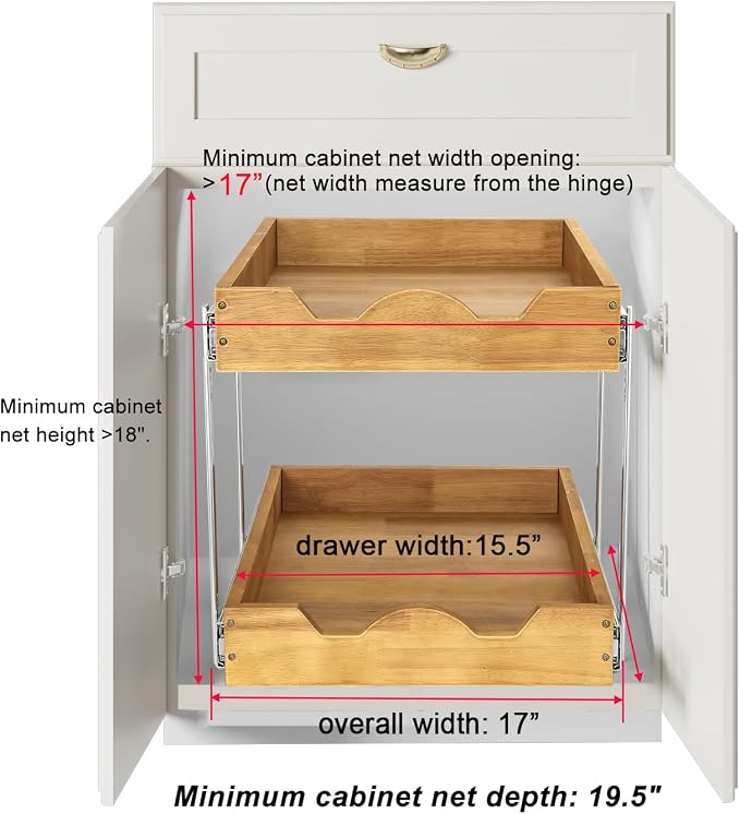 DINDON 2 Tier Wood Pull Out Cabinet Organizer Heavy-Duty Metal Sliding Drawer - Image 3